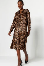 Trendyol Brown Premium High Quality Animal Print Satin Midi Skirt