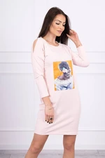 Dress with 3D graphics, lace powder pink