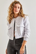 Bianco Lucci Women's Three-Thread Marked Bomber Jacket with Double Pockets