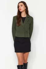 Trendyol Khaki Knit Detailed Regular Regular Fit Crop Woven Blazer Jacket