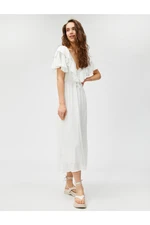 Koton Maxi Dress V-Neck Gippe Viscose with Ruffled Sleeves.