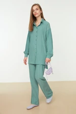 Trendyol Light Blue Long Back Wide Leg Shirt-Pants Weave Suit