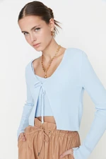 Trendyol Light Blue Crop Tie Detail Blouse-Cardigan Knitwear Suit