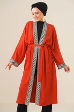 Bigdart 5865 Knitted Long Kimono with Embroidery - Tile