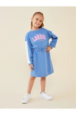 LC Waikiki Girl's Dress with a Crew Neck Printed Long Sleeve