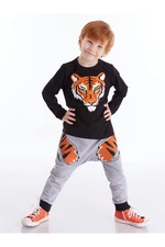 Denokids Tiger Claws Boys' Black T-shirt, Gray Pants Suit