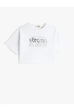 Koton Oversized Crop T-Shirt Printed Short Sleeves Crew Neck Cotton