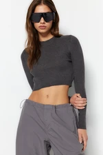 Trendyol Anthracite Crop Cotton Basic Knitwear Sweater