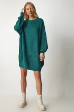 Happiness İstanbul Women's Emerald Green Oversize Long Basic Knitwear Sweater