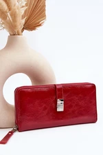 Women's lacquered red and white magnetic wallet