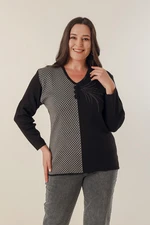 By Saygı V-Neck Plus Size Sweater with Beading Detail on the Front