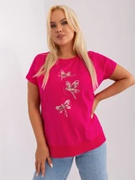 Fuchsia blouse with a round neckline size plus