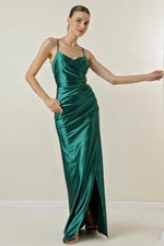 By Saygı Long Lined Satin Dress with Rope Straps and Ties at the Back.