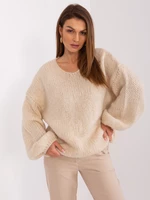 Light beige knitted sweater with wide sleeves