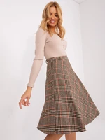 Black and camel plaid knitted skirt