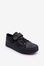 Children's leather Velcro sneakers, Black Delmara