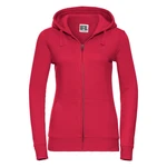 Red women's sweatshirt with hood and zipper Authentic Russell