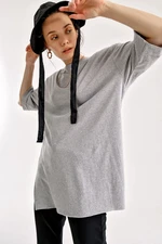 Bigdart 4123 Oversized T-Shirt with a slit - Gray