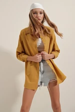 Bigdart Women's Oversize Long Basic Shirt - Mustard