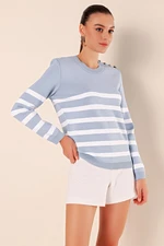 Bigdart 15820 Button Detailed Striped Sweater - Indigo