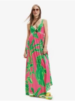 Green-pink women's patterned dress Desigual Damila