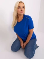 Cobalt blue blouse plus sizes with short sleeves