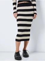 Cream-Black Women's Striped Sweater Midi Skirt Noisy May Jaz