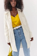 Thin oversized jacket with ecru collar