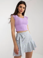 White and purple women's skirt shorts with belt