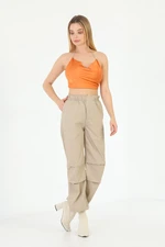 BİKELİFE Women's Beige Stoppered Parachute Trousers