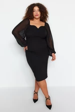 Trendyol Curve Black Plain Bodycone Mini szőtt Plus size ruha