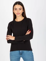 Black simple blouse with long sleeves and round neckline