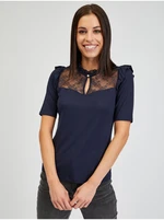 Orsay Dark blue womens T-shirt with lace - Women