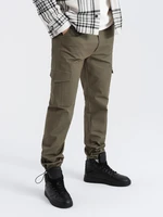 Ombre Men's pants with cargo pockets and leg hem - dark olive green