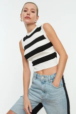 Trendyol Ecru Crop Striped Knitwear Blouse