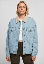 Women's oversized denim jacket Sherpa clear blue bleached