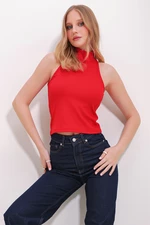 Trend Alaçatı Stili Women's Red High Neck Halter Sleeve Camisole Blouse
