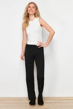 Trendyol Black Straight Cut High Waist Ribbed Stitched Woven Trousers