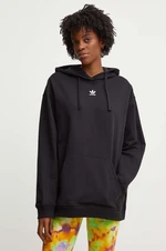 Bavlnená mikina adidas Originals dámska, čierna farba, s kapucňou, jednofarebná, IY9615