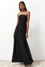 Trendyol Black A-Line Buttoned Woven Long Evening Dress