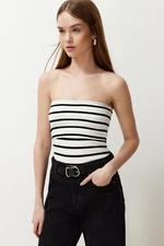 Trendyol Black Striped Strapless Ribbed Stretch Knitted Blouse