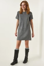 Happiness İstanbul Women's Gray Soft Textured Mini Knitwear Dress