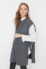 Trendyol Anthracite Tie Waist Braided Knitwear Sweater