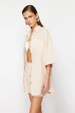 Trendyol Beige Woven Linen Blend Shirt Shorts Set