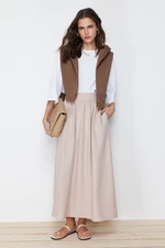 Trendyol Beige Plain Flared Woven Skirt