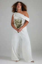 Trendyol Curve White One-Shoulder Weave Bridal Overalls With Bow