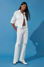 Trendyol White Ripped High Waist Wide Leg Jeans