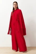 Trendyol Red Tasseled Evening Dress Jumpsuit- Cape Suit