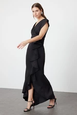Trendyol Black Ruffle Detailed Woven Long Elegant Evening Dress
