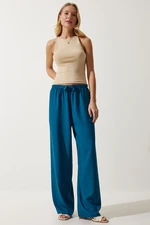 Happiness İstanbul Women's Turquoise Summer Viscose Palazzo Trousers